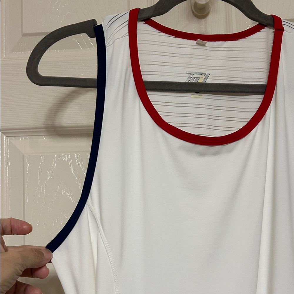 Tail White Mini Dress Tennis Apparel with Red and Blue Trim and Adjustable Belt - Picture 3 of 8
